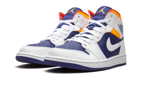 Jordan 1 Mid White Laser Orange Deep Royal Blue